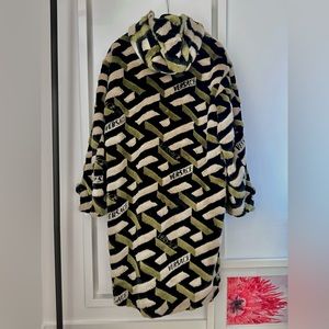 VERSACE La Greca Allover Faux Fur Hooded Coat
